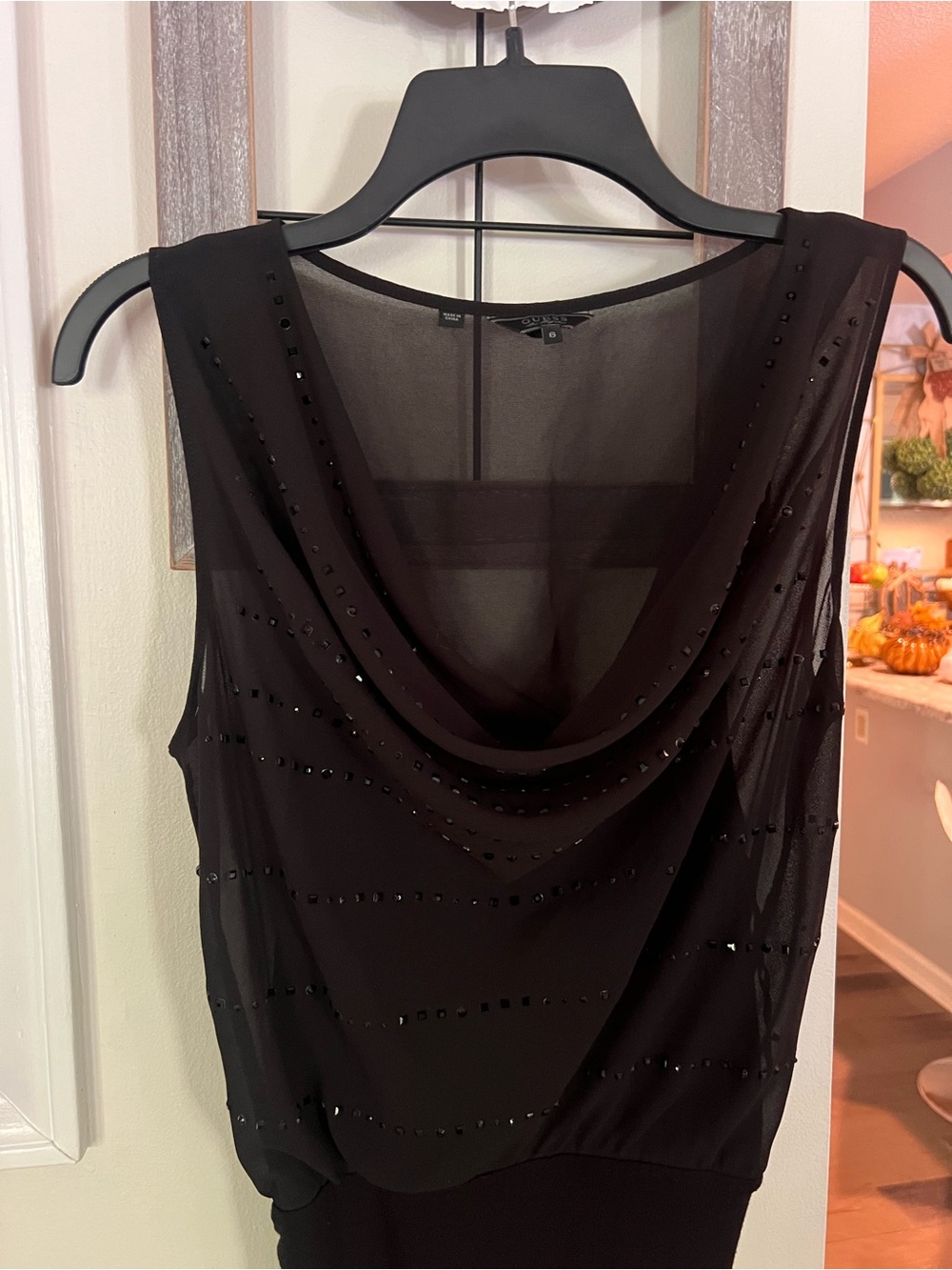 Guess Black Sleeveless Cowl Neck Mini Dress with Subtle Sparkle